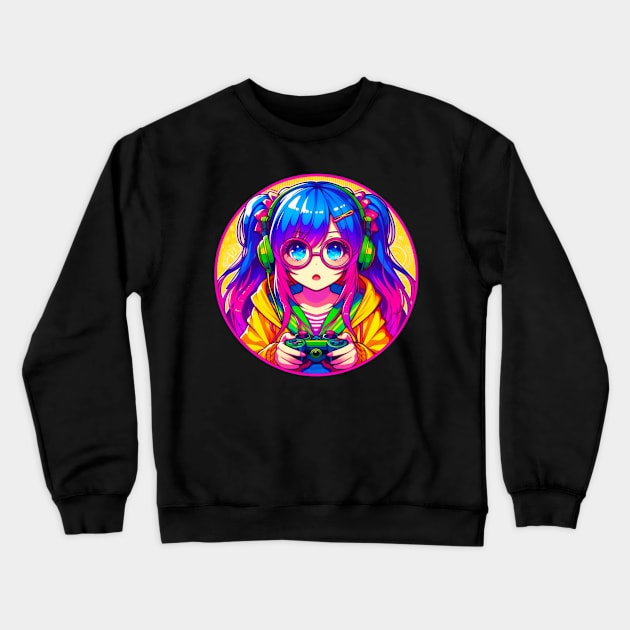 Neon gamer girl Crewneck Sweatshirt by Japanese Fever